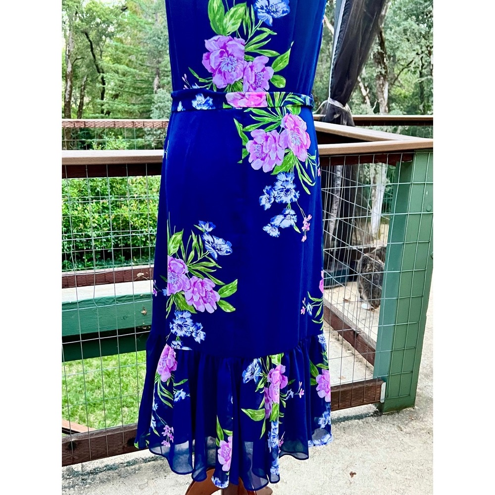 NWT Talbots 6 Georgette Painterly Chiffon Faux Wrap Midi Dress Cascading Ruffle - Picture 6 of 9